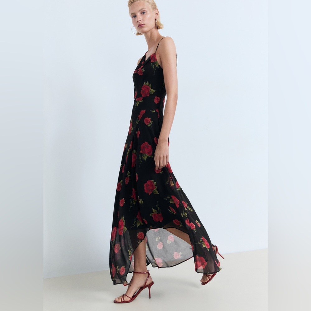 Mango Black Maxi Dress with Red Rose Print - Picture 5 of 10